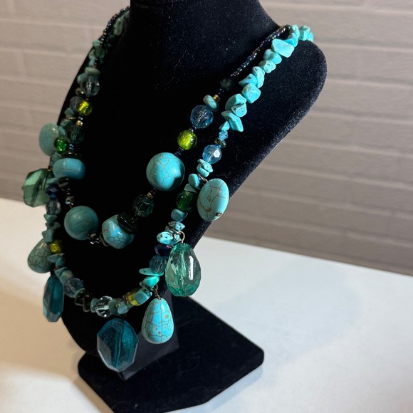 Turquoise Beaded Necklace Chunky Statement Bohemian Fashion Jewelry - Picture 4 of 4